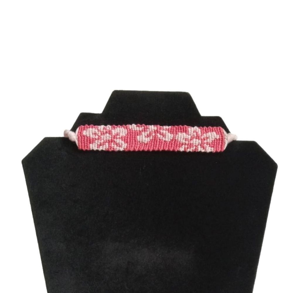 Handmade Shades of Pink Adjustable Sliding Knot Flat Alpha Flower Motif Bracelet